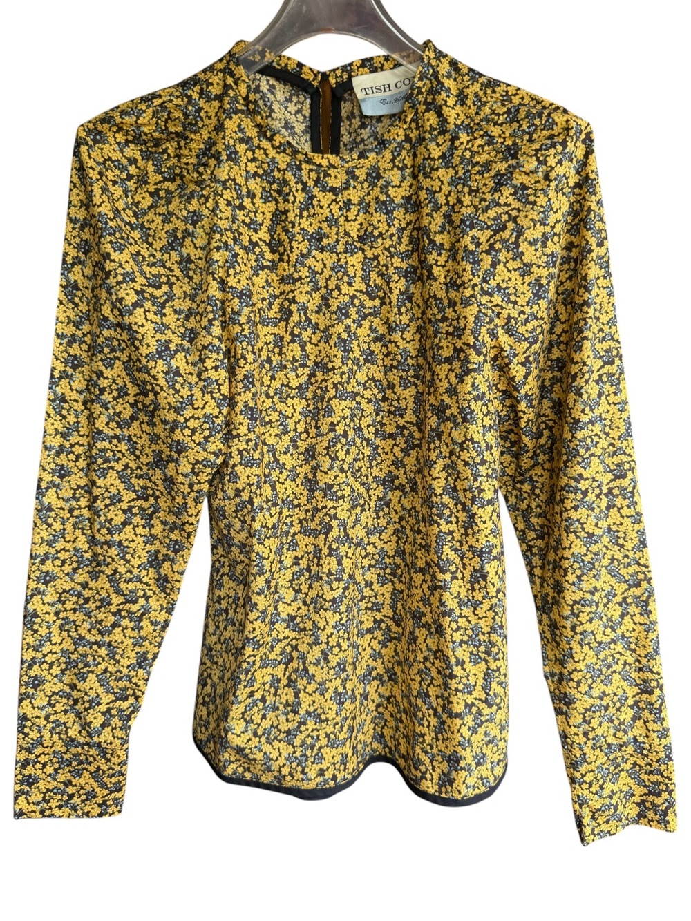 Tish Cox Yellow Floral‎ Long-Sleeve Top Sz XXS